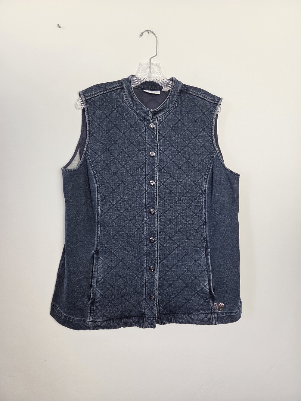Vintage Quacker Factory Dream Jeannes Quilted Blue Denim Vest 90s Y2K Large